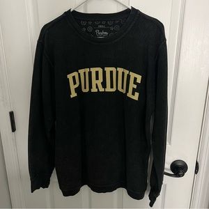 Pressbox Women's Purdue Boilermakers Black Corded Crew Pullover Sweatshirt